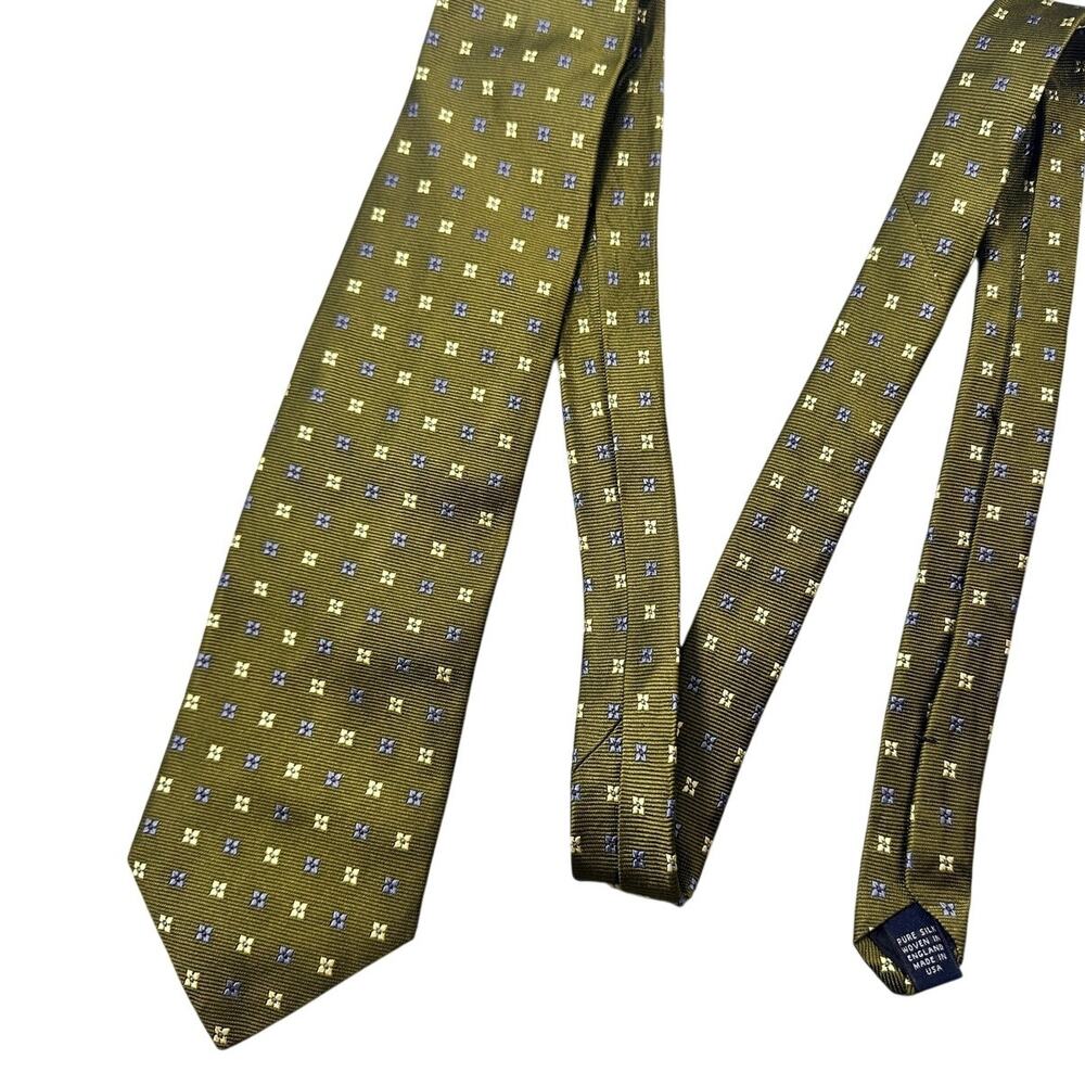 Brooks Brothers Makers Silk Tie Geometric Foulard Olive Green Woven England